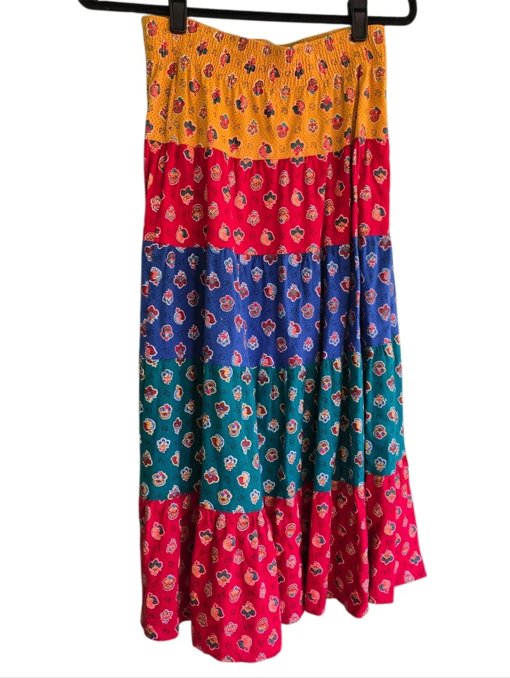 Vintage Floral Tiered Maxi Skirt Boho Hippie Cottagcore Multi Color